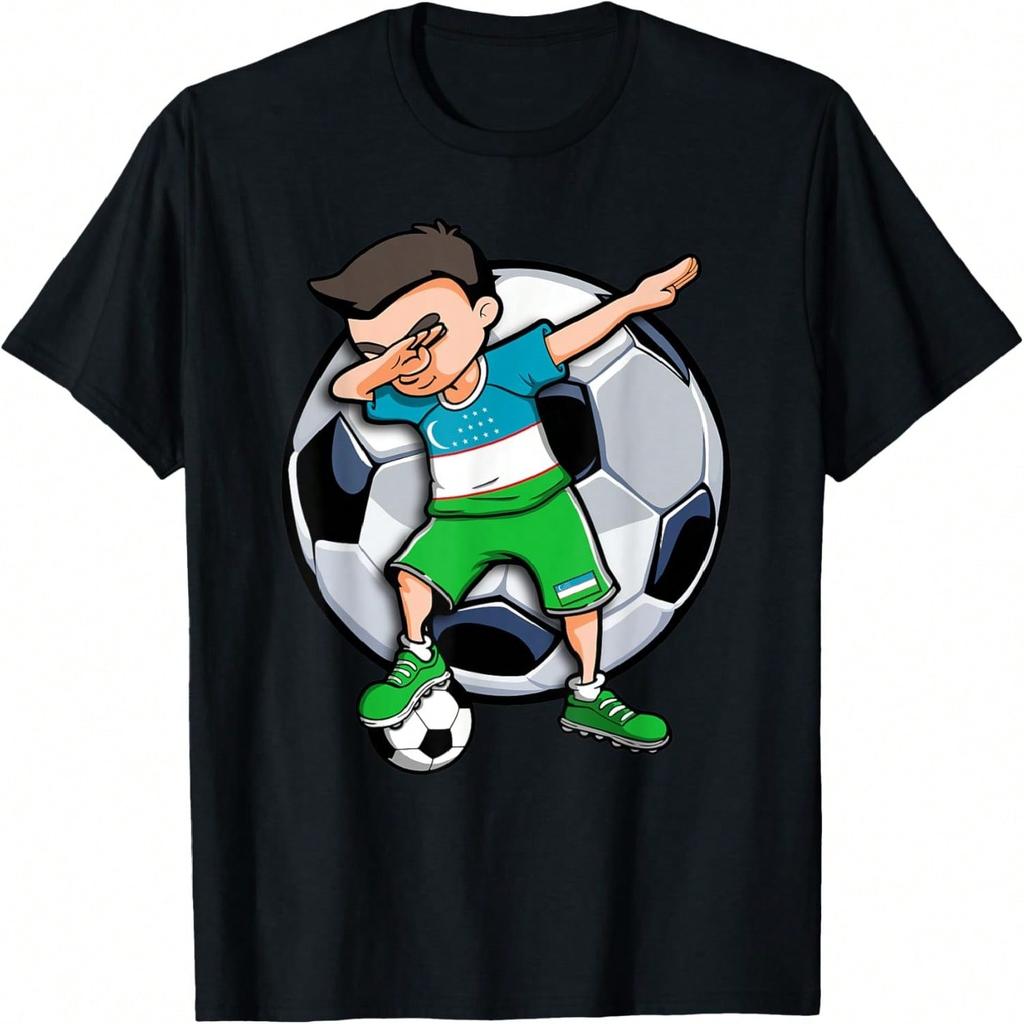 Dabbing Soccer Boy Uzbekistan Football Fan Jersey Flag Sport T-Shirt(3)
