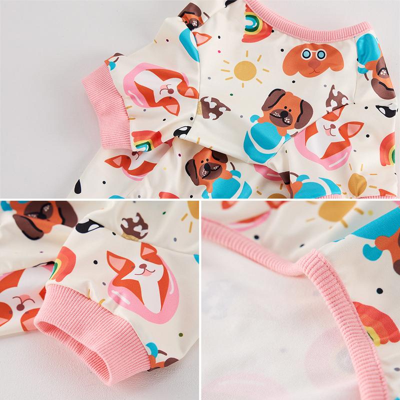 Soft Cotton Dog Pajamas Onesie for Small Medium Dogs - Polyester, Cozy, Wrinkle-Resistant Four-Legged Pet Apparel