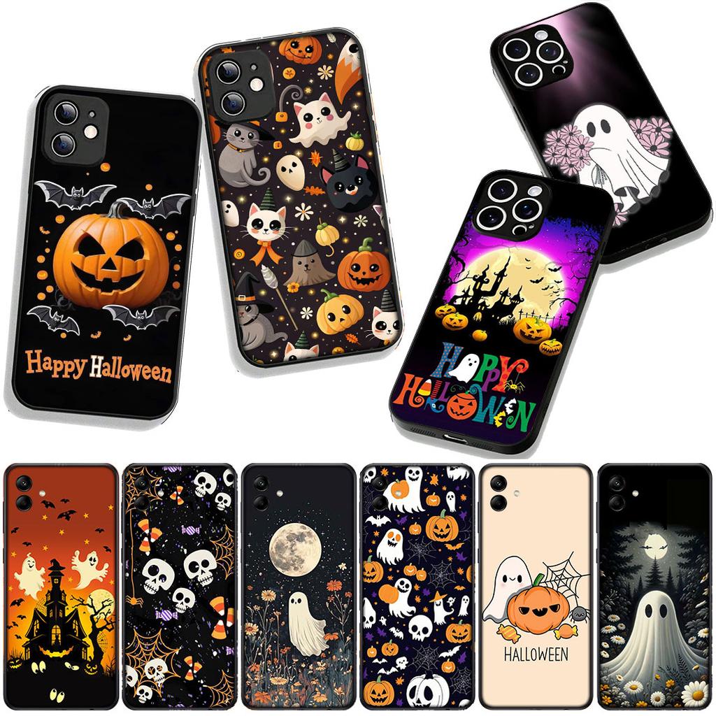 for Apple iPhone 16 15 14 Plus 13 12 Mini 17 Pro Max + ProMax 16E Air 15+ Cover Case Little Ghost With H-Halloweens Pumpkin