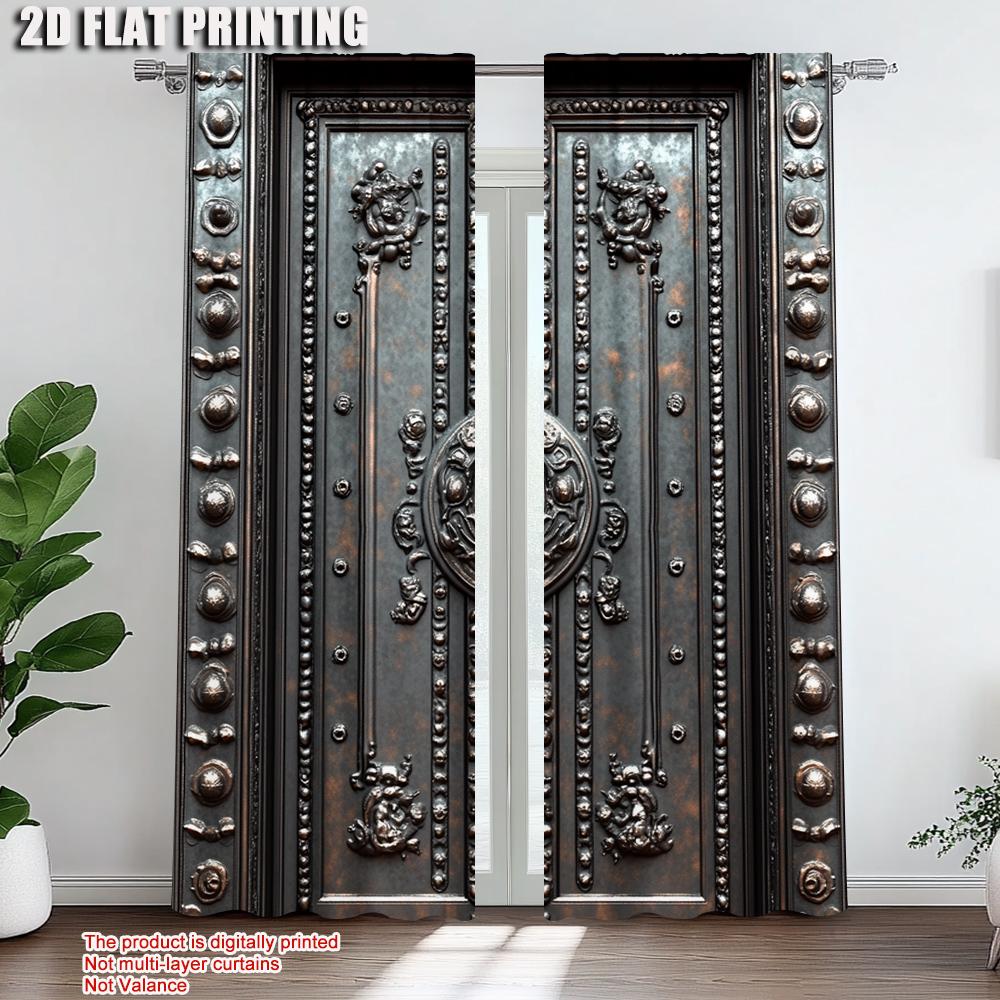 2Pcs Door Pattern Digital Printed Window Curtain For Living Room Bedroom Decoration Polyester Material Machine Washable