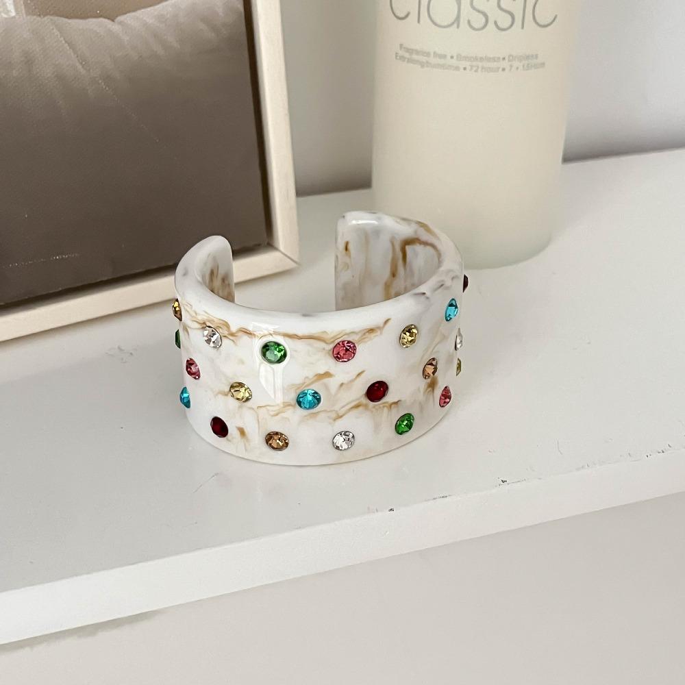 Vintage C-shaped Open Bracelet Resin Rhinestone Bracelet Temperament Chunky Bangle  Women