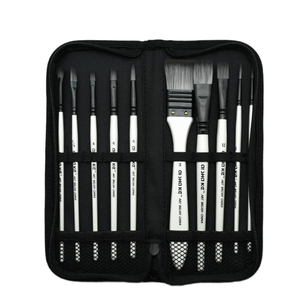 

Wooden Handle Paint Brush Set Different Shape Nylon Hair Brushes Drawing Supplies Watercolor серебряный