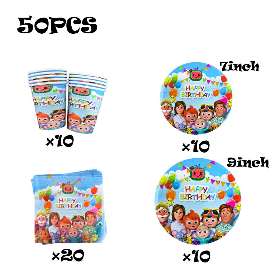 Cocomelon Party Decoration Tableware Set Birthday Party Supplies Favors Gifts Tablecloth Napkins Plates Cups Gift Bags