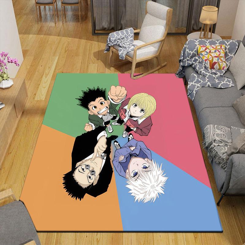 Hunter × Hunter Flannel Pattern Square Carpet,Area Rug,Carpet Rug for Living Room Bedroom Sofa Playroom Decor,Non-slip Floor Mat