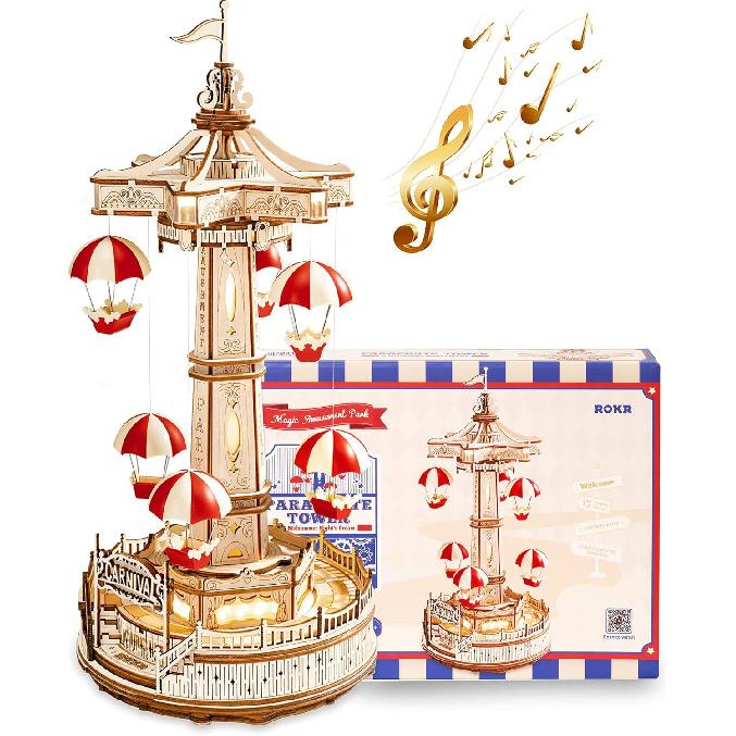 ROKR 3D Wooden Puzzles for Adults-LED Wooden Music Box Kits-Wood Model Kits to Build-3D Puzzles for Kids and Adults-Christmas STEM Toy Gifts