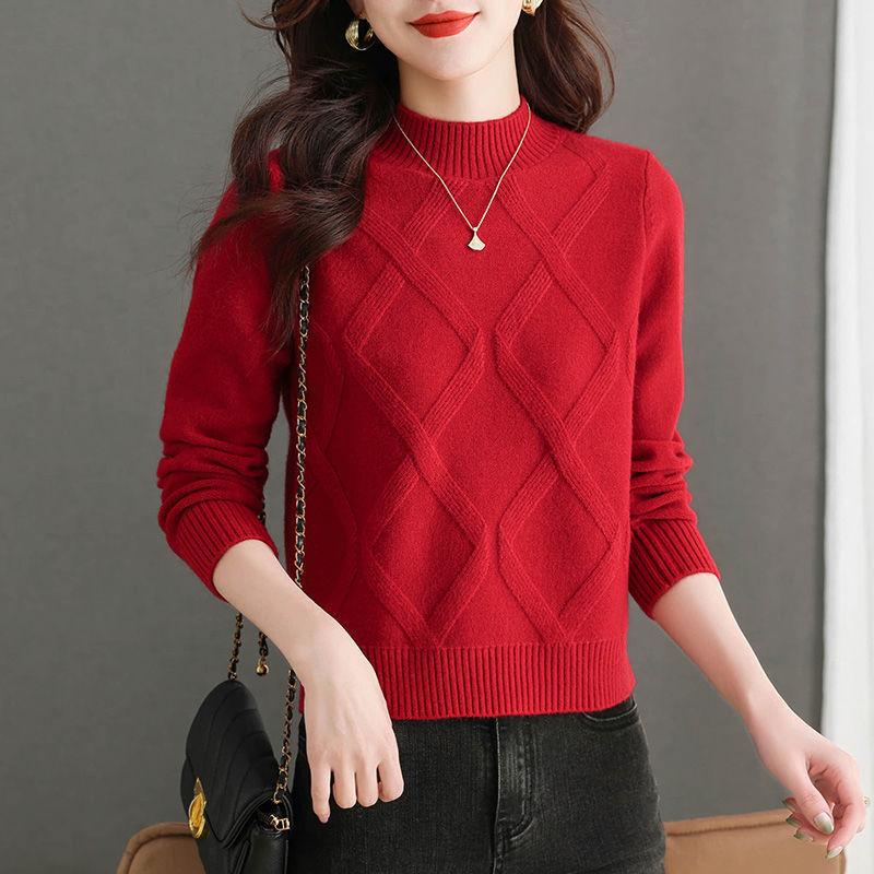 Women's Sweater Loose Thick Knitted Sweater Half High Collar Top Autumn/Winter