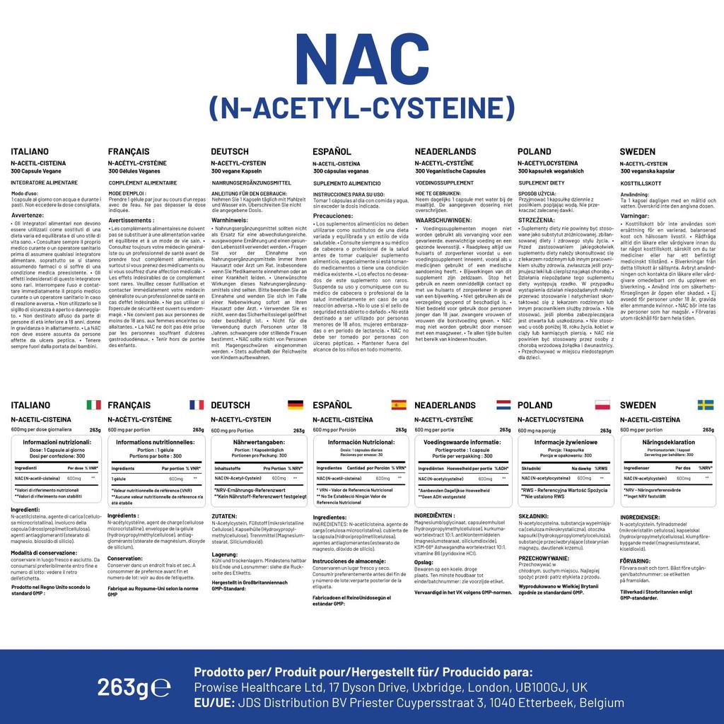 Veganes N-Acetyl-Cystein (NAC) Nahrungsergänzungsmittel 600mg | 300 Kapseln
