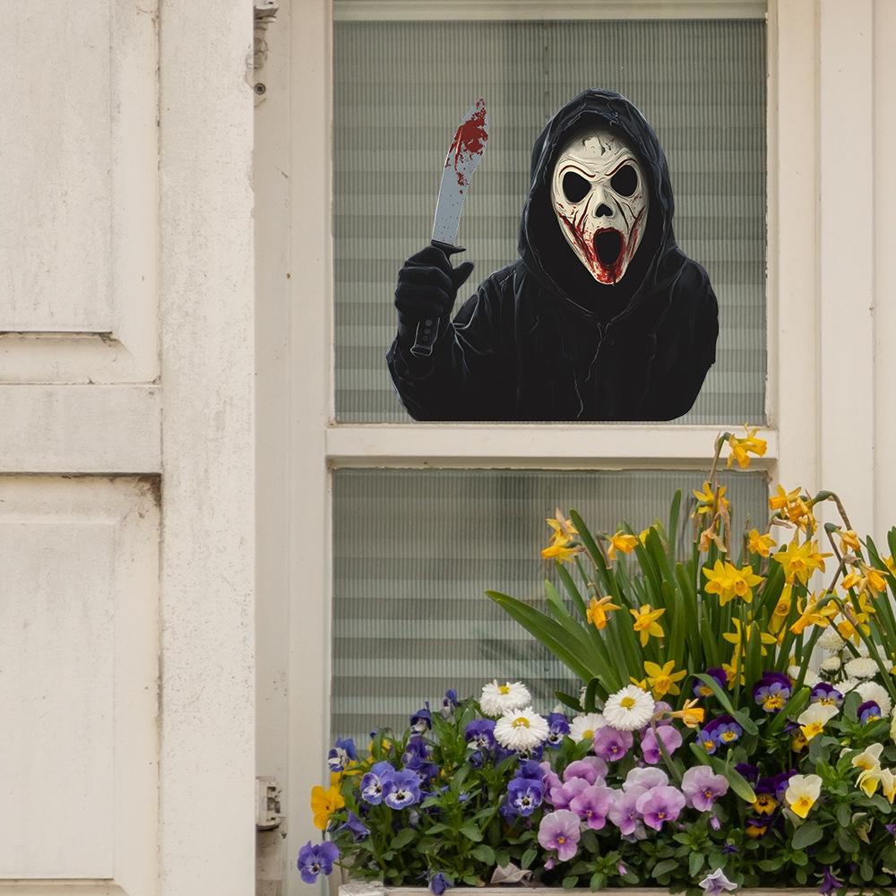 Halloween Horror Mask Male Balcony Glass Window Decoration Anti-static Window Stickers Without Glue