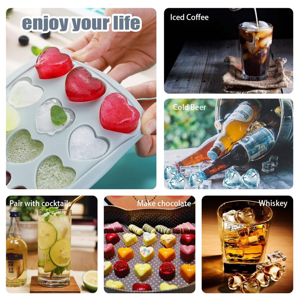 Heart Shape Ice Cube Tray For Freezer 21 Holes Silicone Ice Cube Mold with Removable Lid Flexible for Whiskey Cocktail Chocolate