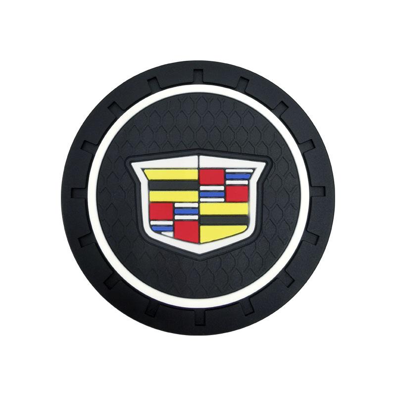 Car Stickers Coasters Silicone Water Cup Pads Non-Slip Mats Universal For Cadillac Escalade Tiburon Deville Seville XT5 XTS CTS BLS SLS DTS SRX Metal