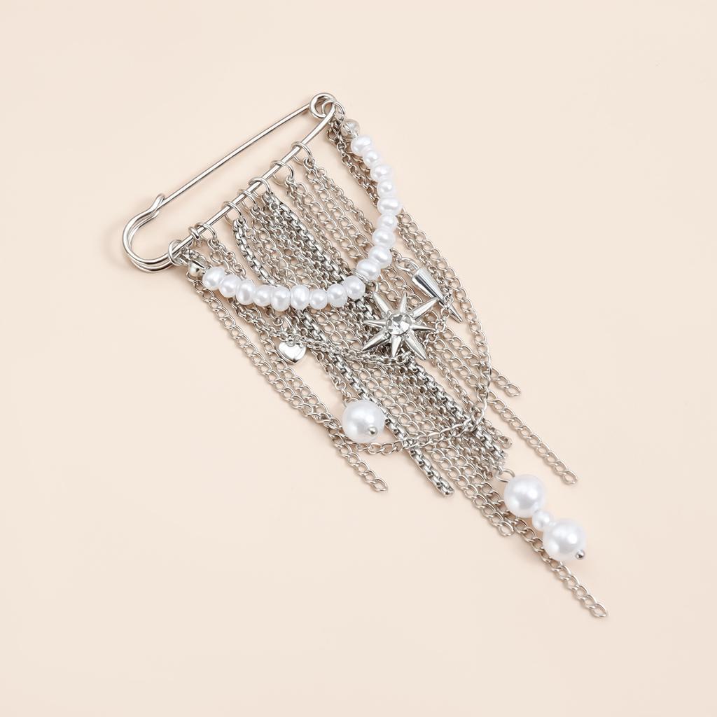 European and American Jewelry, Exaggerated Personality, Multi-fringed Mango Star Cone Element Brooch, Fashionable Pearl Waist Pin