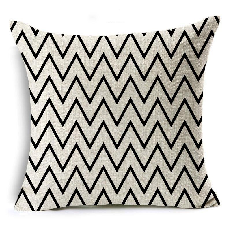 New Simple Pillowcase Black and White Geometric Wavy Linen Hug Mat Cover