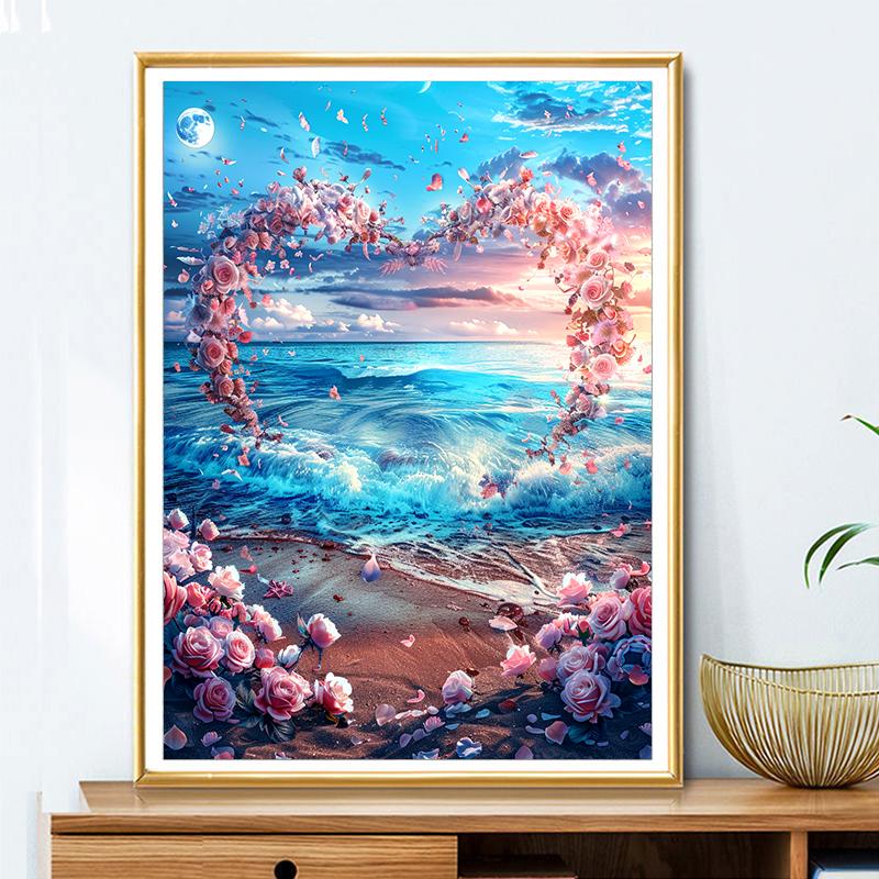 5d DIY Diamond Painting Cross Stitch Sea Beach Rose Scenery Diamond Embroidery Mosaic Full Round Drill Home Decor