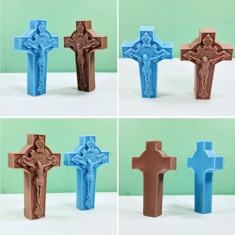 3D Virgins Candle Silicone Mold Cross Resins Molds DIY Aromatherapy Candle Making Gypsum Mold for Religious Enthusiasts