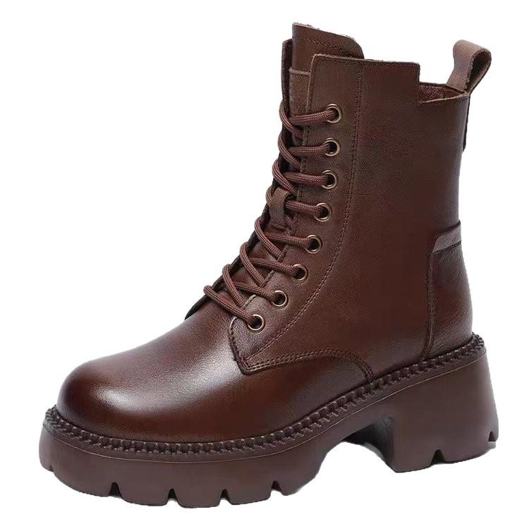 Small Man Height Increase Medium Tube Martin Boots Women's British Style 2025 New Autumn and Winter Women's Shoes Fleece Thickened Short Boots