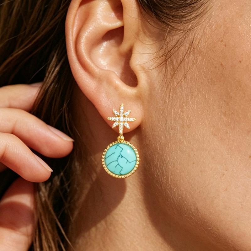 APM Monaco Six-pointed star design earrings for women, lake blue YE16660XTU