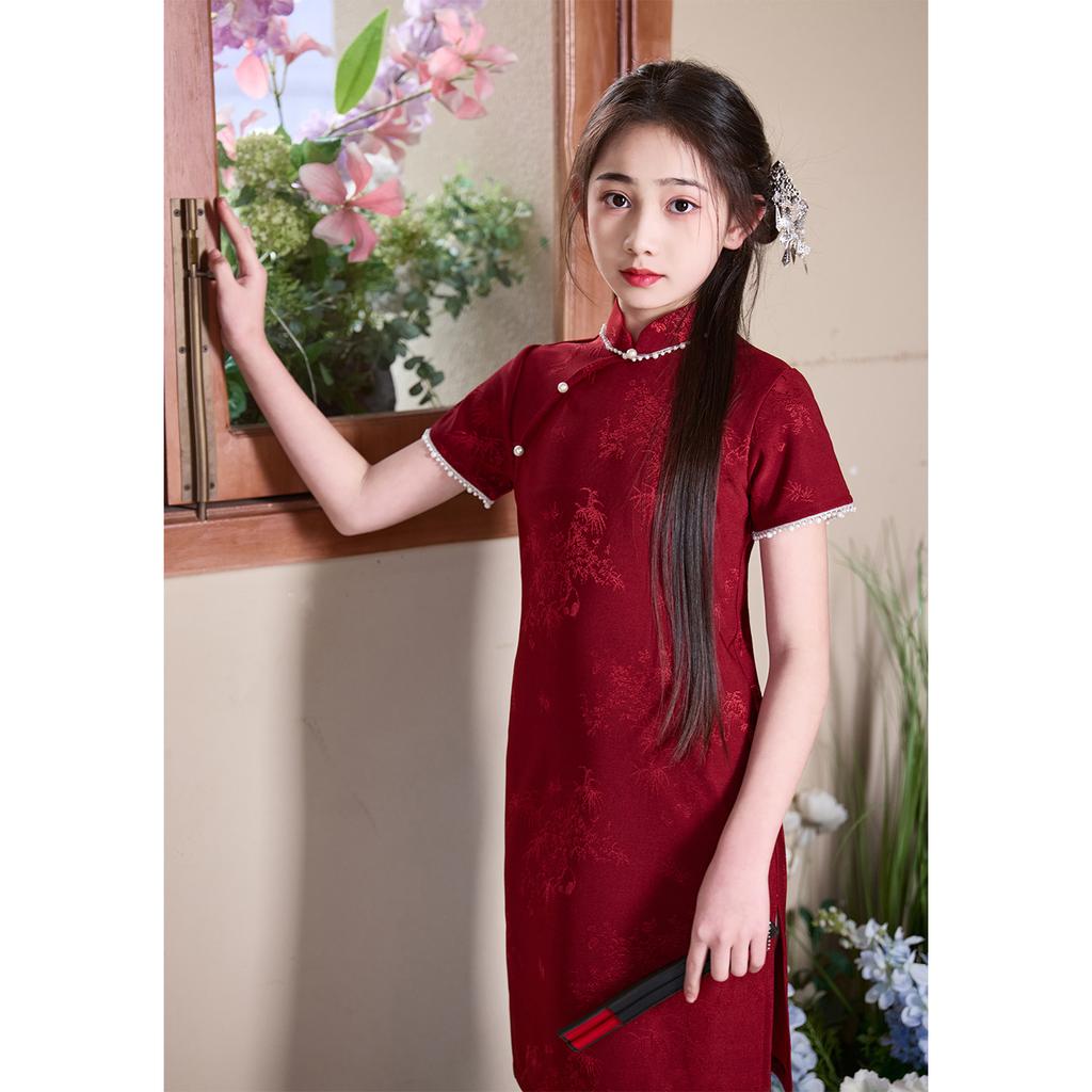 Girls' baby cheongsam spring red one-year-old national style new Chinese little girl dress