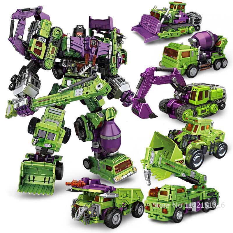 AOYI Cool 8 IN 1 Devastator Transformation Toys Boy Oversize Alloy Predaking Robot Car Engineering Vehicle Kids Adult Gift
