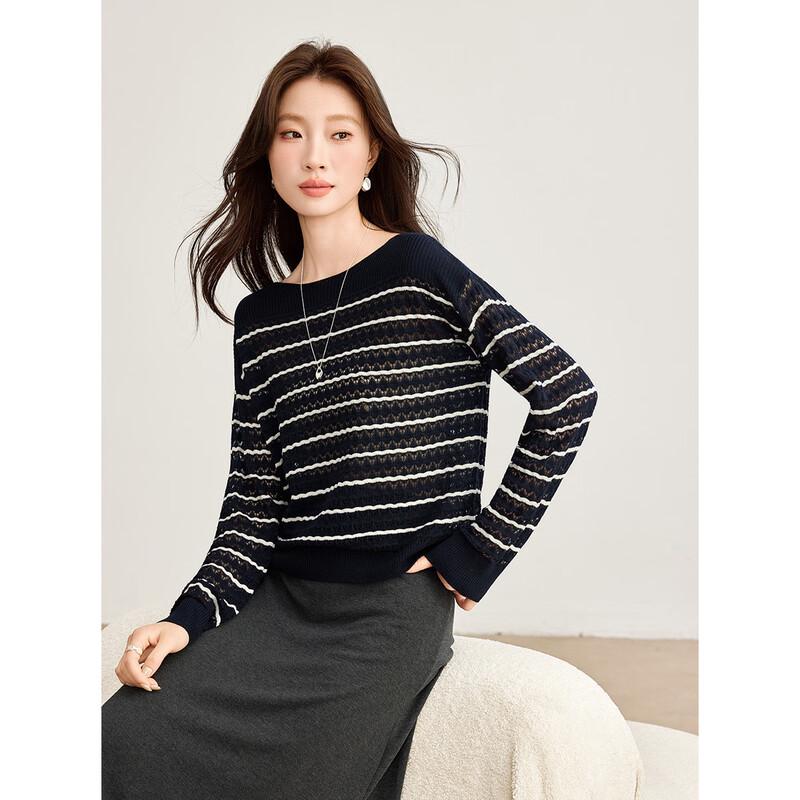 Women's Wool-Blend Striped Off-Shoulder Knitted Sweater