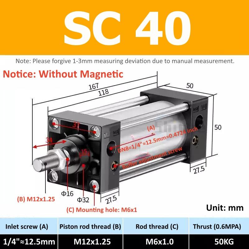 SC Standard Air Cylinder SC80/100/125/160mm Bore Small With Magnetic Pneumatic Cylinder Piston 300/400/500/600/800/1000mm Stroke