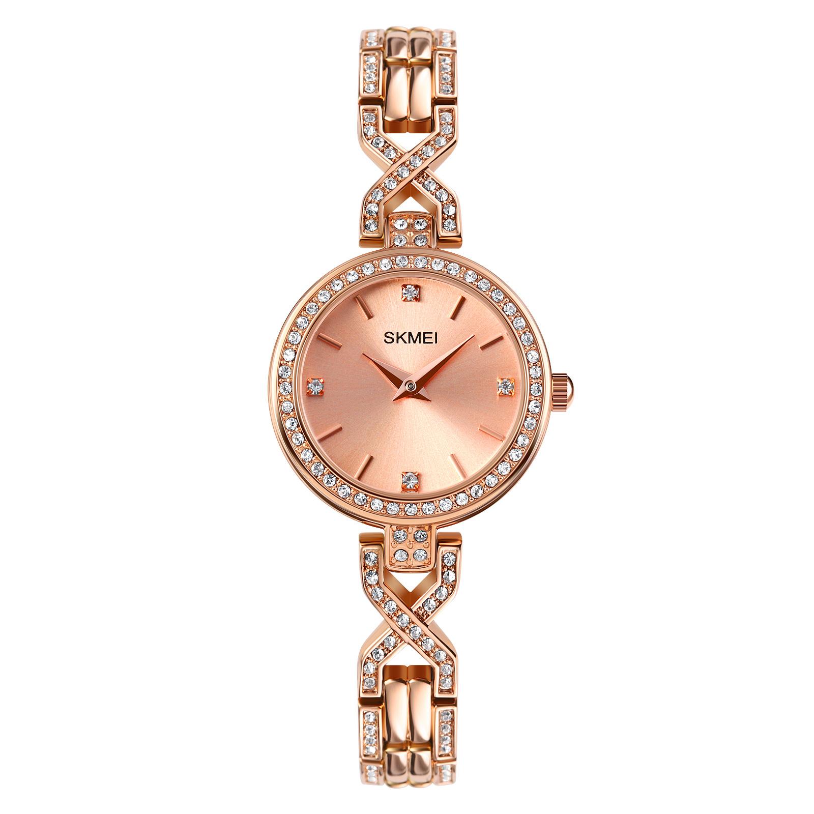 

Жіночий годинник SKMEI Годинник-браслет Модний повсякденний розкіш Елегантний маленький вишуканий водонепроникний кварцовий годинник із нержавіючої сталі Жіночий годинник у корейському стилі рожевий колір золота