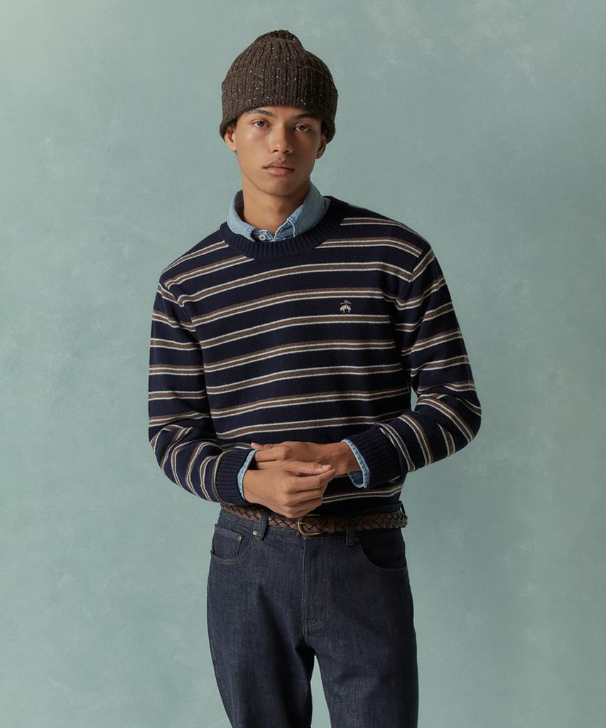 BROOKS BROTHERS Wool Striped Sweater (Navy) (Bbwrmbg409)