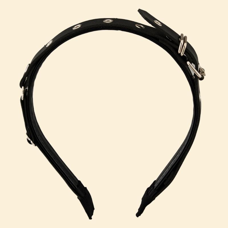 Unique Buckles Punk Headbands PU Leather with Metal Details Halloween Cosplay Headwear for Music Festivals and Event
