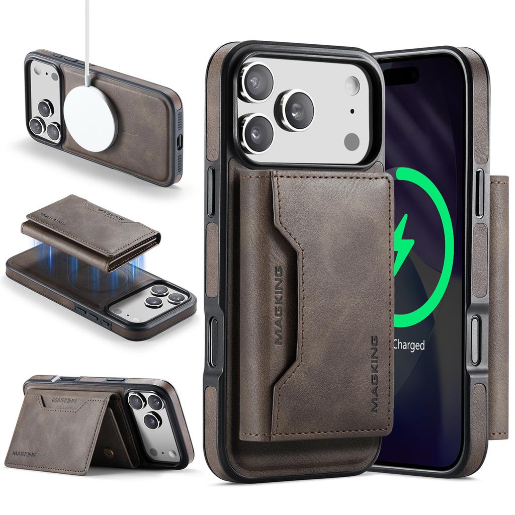 Detachable RFID Leather Phone Case for IPhone 17 Pro Max 16 Plus 15 14 13 12 Magnetic Cards Solt Wallet Wireless Charging Cover