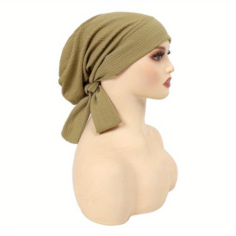 Women's Polyester Knit Beanie with Wave Pattern and Long Tail - Elastic Fit, No Feathers, Chemotherapy Headscarf Hat