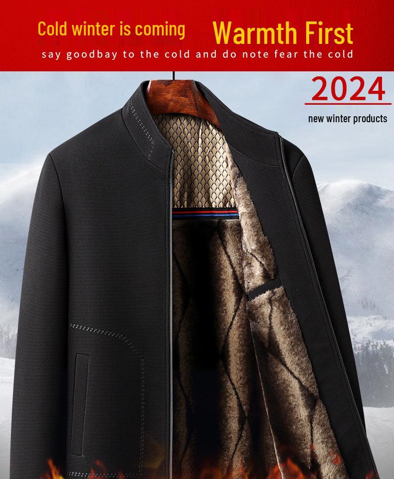 Woodpecker Dad Winter Fleece-Lined Wool Coat for Middle-Aged and Elderly Men, Warm and Thickened, Sizes for 50s to 60s.