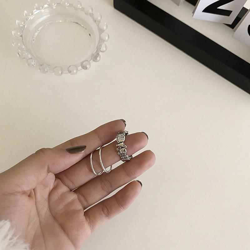 Ins Style Trendy Adjustable Open Ring With Vintage Cartoon Bear And Rabbit Characters Ideal For Fashion Forward Jewelry Womens