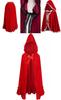 Elegante Mantello con Cappuccio in Velluto Rosso per Donna con Pizzo Arricciato e Bordi a Volant per Tutte le Stagioni