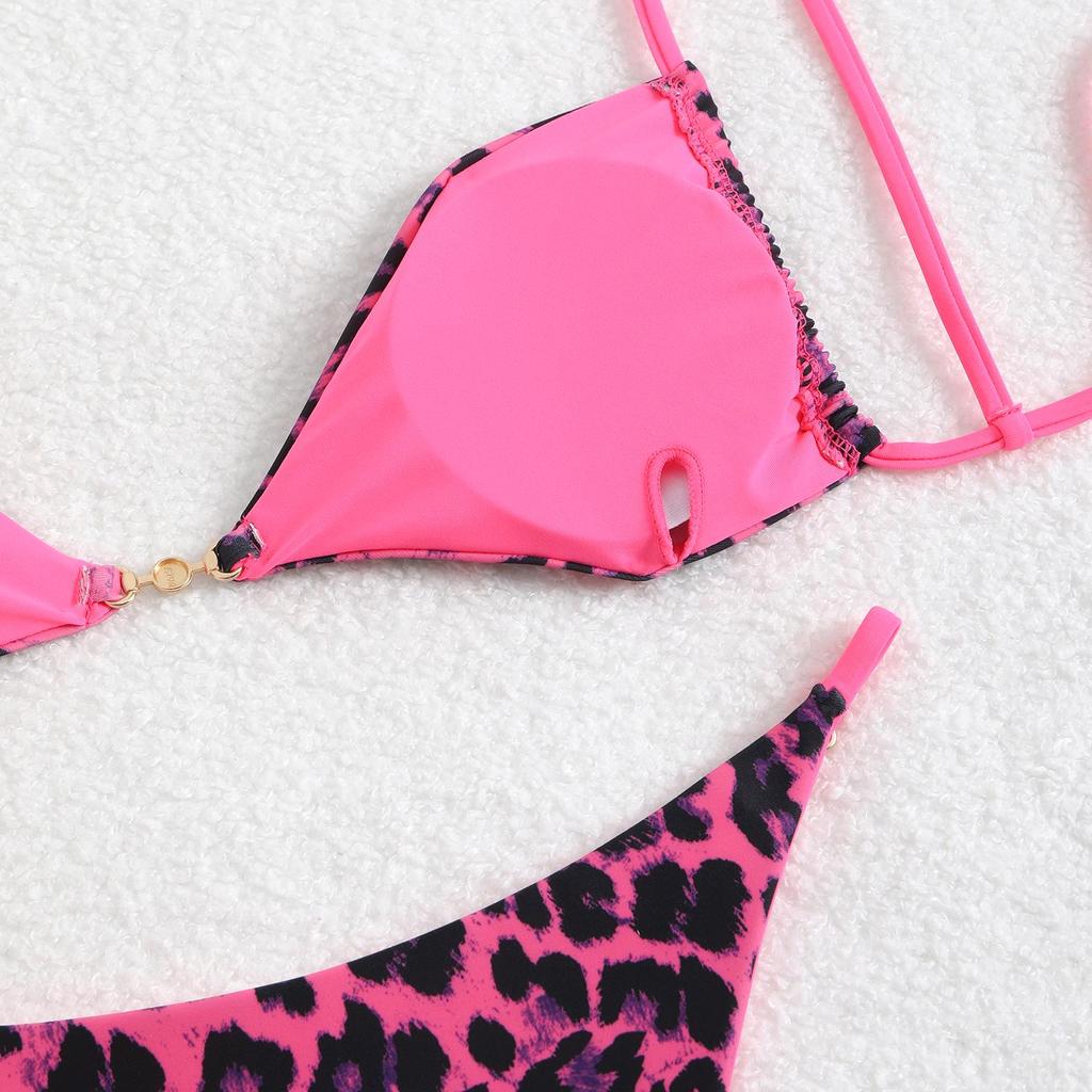 Europäischer & Amerikanischer Leopardendruck Schnür-Bikini: 3-teiliger Badeanzug für Damen