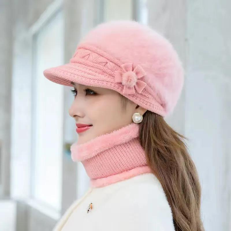 WTEMPO Damen Winter Warme Strickmützen Mit Pelzfutter Mütze Und Schal Set Einfarbig Lässig Fuax Pelz Winter Wollmützen