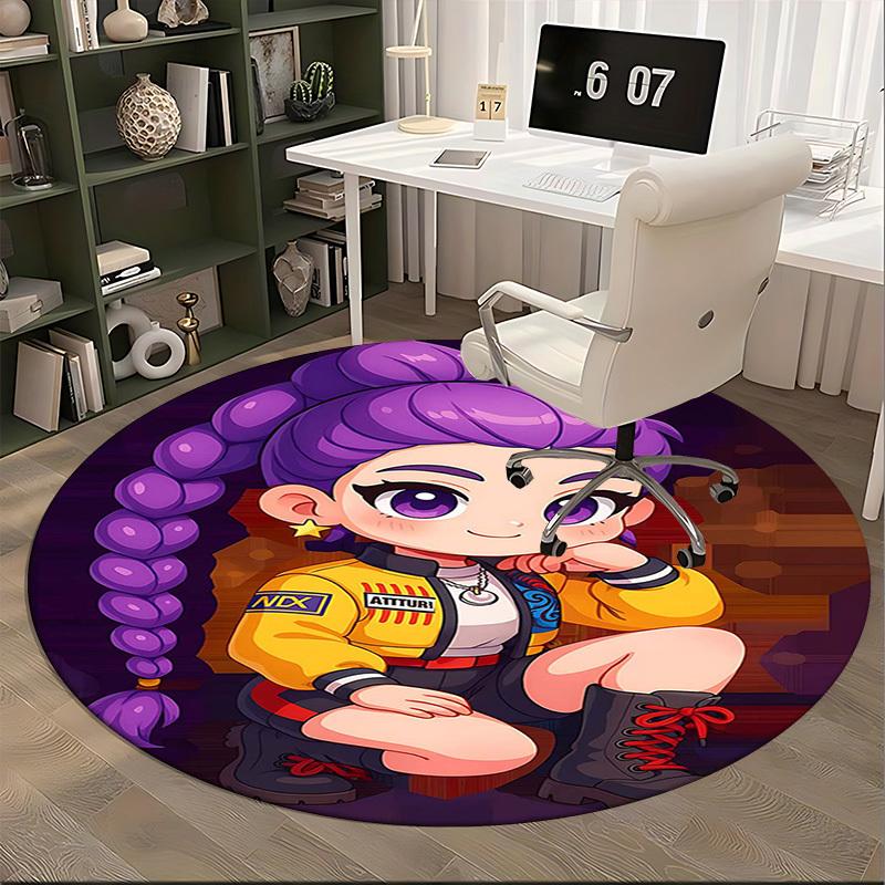1pc Anime Cartoon Design Round Carpet - Office Chair Mat, Non-Slip Rug for Home Decor, Living Room, Bedroom, Game Room & Dormitory.Q010