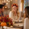 Bequemes Lang tragbares Stirnband Halloween Haarreif, Schwarz mit 3D Kürbis Herbstlaub Accessoire Rote Blumen, Universell Thanksgiving Tag Party