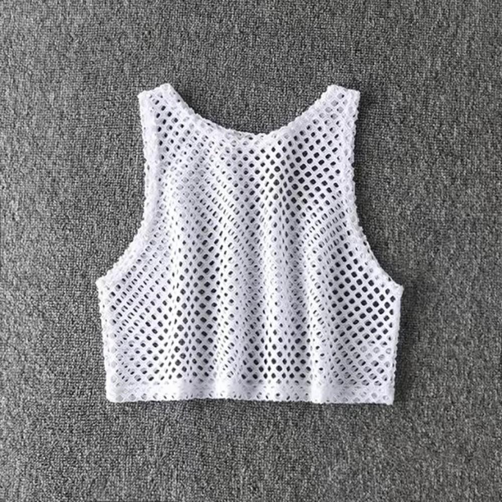 Short Vest Hollow Out Top Sexy Style Crop Top Loose T-shirt Mesh T-shirt  Female Fashion
