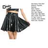 Women Skater Skirt High-Waisted Shiny Metallic Patent Faux Leather Texture Party Skirt Slimming Versatile Mini Skirt