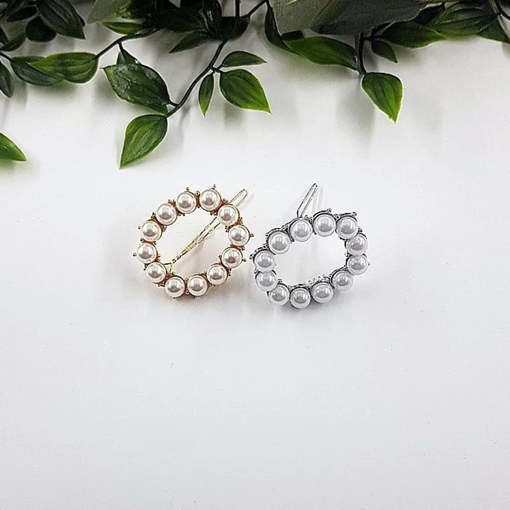 Round pearl hairpin hair clip claw clip Gold