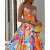 Women Printed Suspension Dress 2022 Orange Print Sleeveless Split Dress