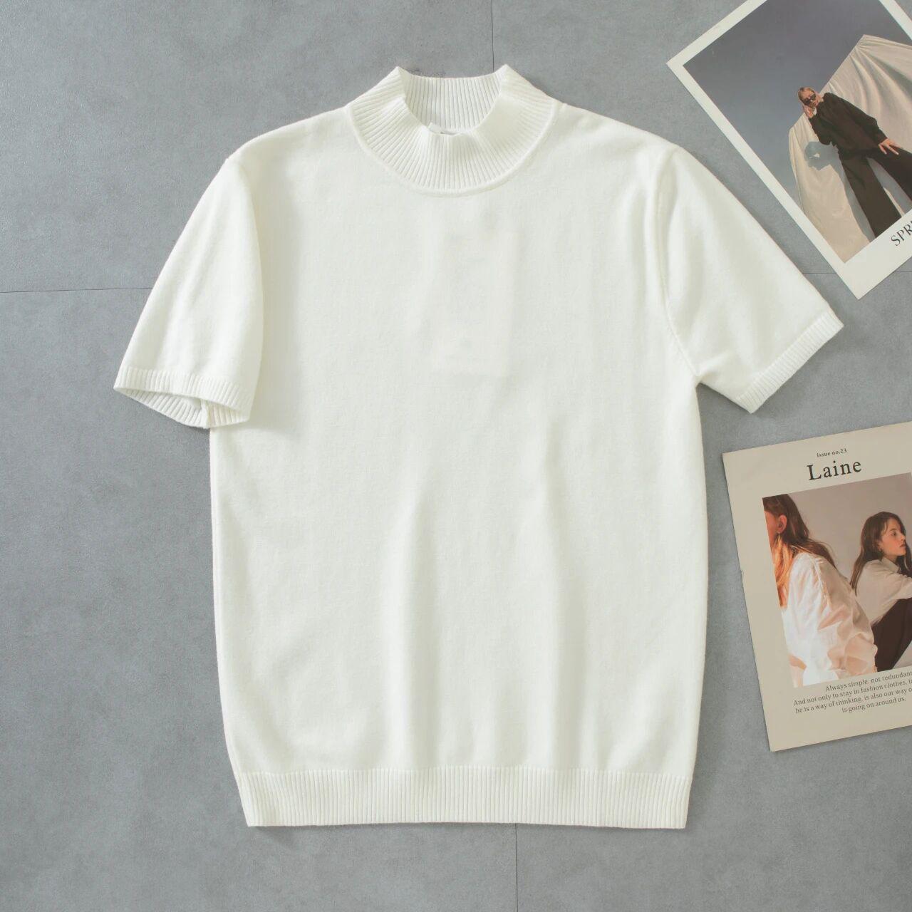 Men s Slim Fit Lyocell Half-High Neck Short-Sleeve Knit T-Shirt - Spring Autumn Winter 3X-Large 2290₽