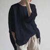 Top Pulover Femei Mânecă Trei Sferturi Culoare Solidă Japonez Bumbac In Purtare Gât Rotund Gât Rotund Bluză Streetwear