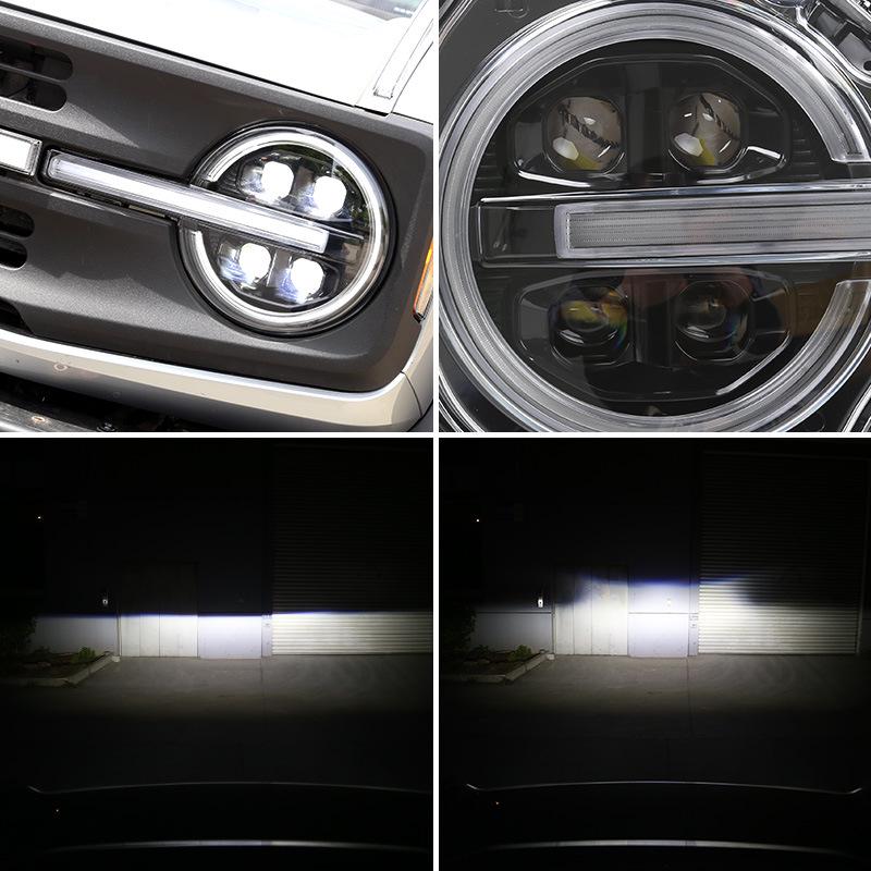 Ford Bronco LED Headlight Assembly: High-End Four-Lens High-Low Beam with Integrated Daytime Running Light.