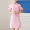 Women's Fashion Bias Lapel Standing Neck Short Sleeve Solid Color  Uniform Dresses