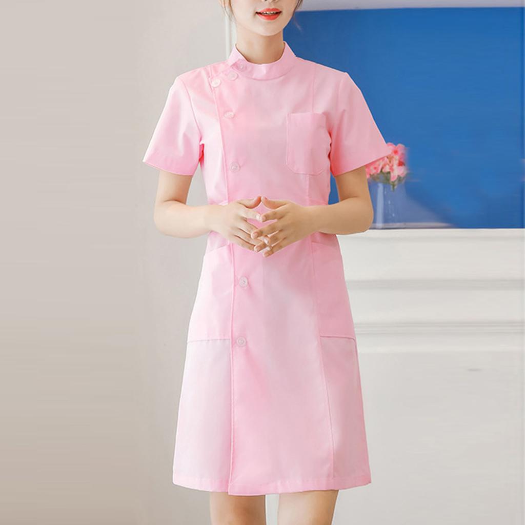 Women's Fashion Bias Lapel Standing Neck Short Sleeve Solid Color Uniform Dresses