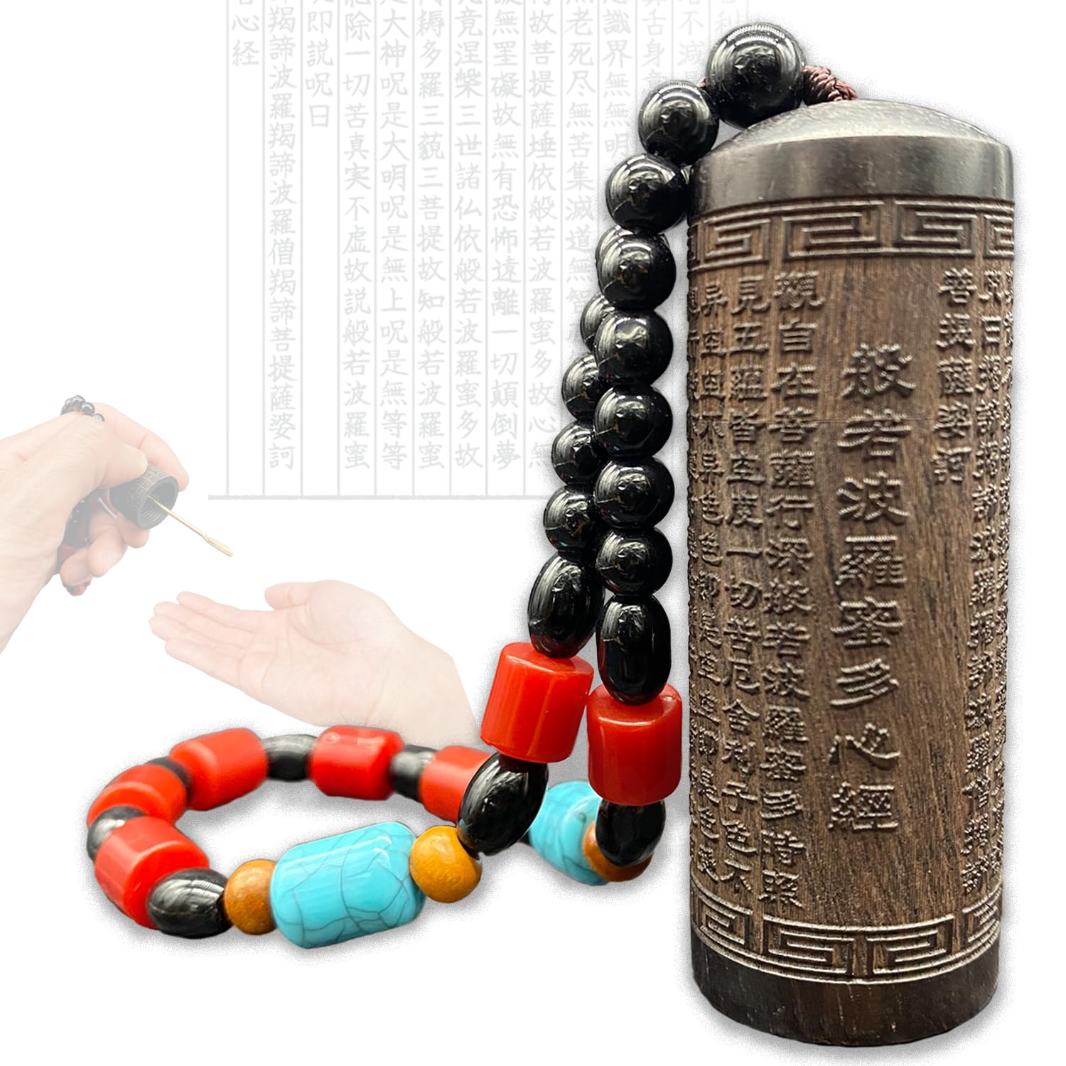 

ReTORUE Incense Container with Medicine Mount Koya Incense Container Sutra Type Spoon, Ebony, Portable, (Heart B)