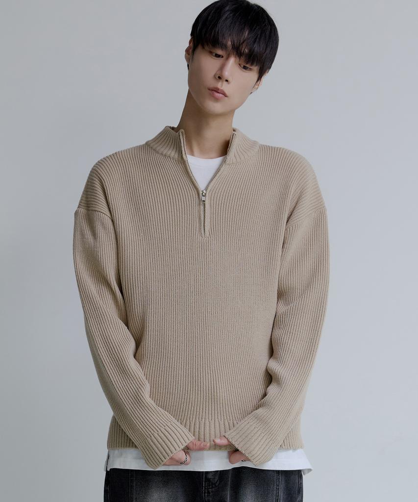NODU Quarter Half Zip Ribbed Knit [Beige]