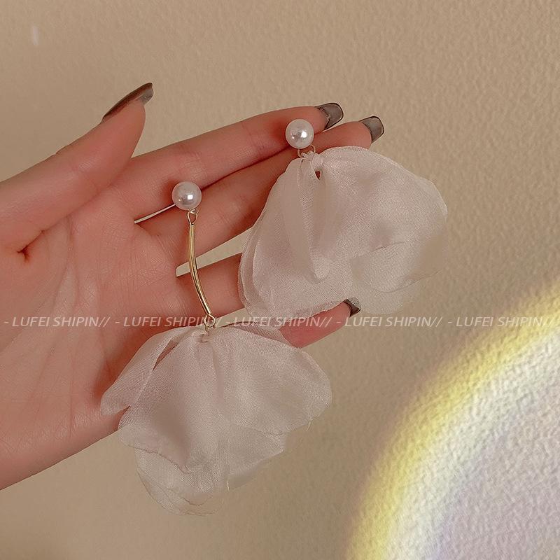 Chiffon Tassel Flower Earrings: Elegant, Fairy-Inspired Design, Long and Face-Flattering for Girls