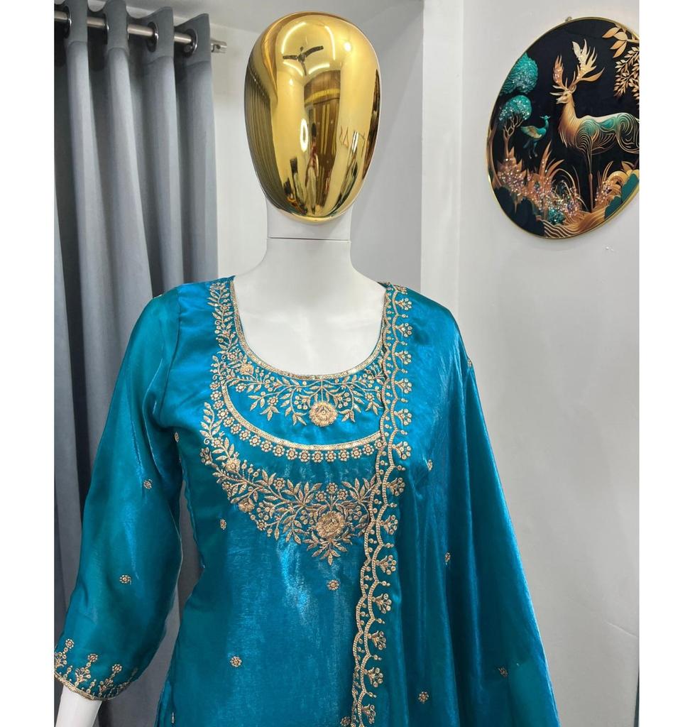 Women Bollwood Fendy Fabric Salwar Suit Sharara Set Indian Designer Party Wear Salwar Kameez