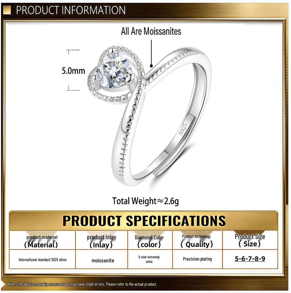 Heart-Shaped Moissanite Ring in S925 Sterling Silver for Women